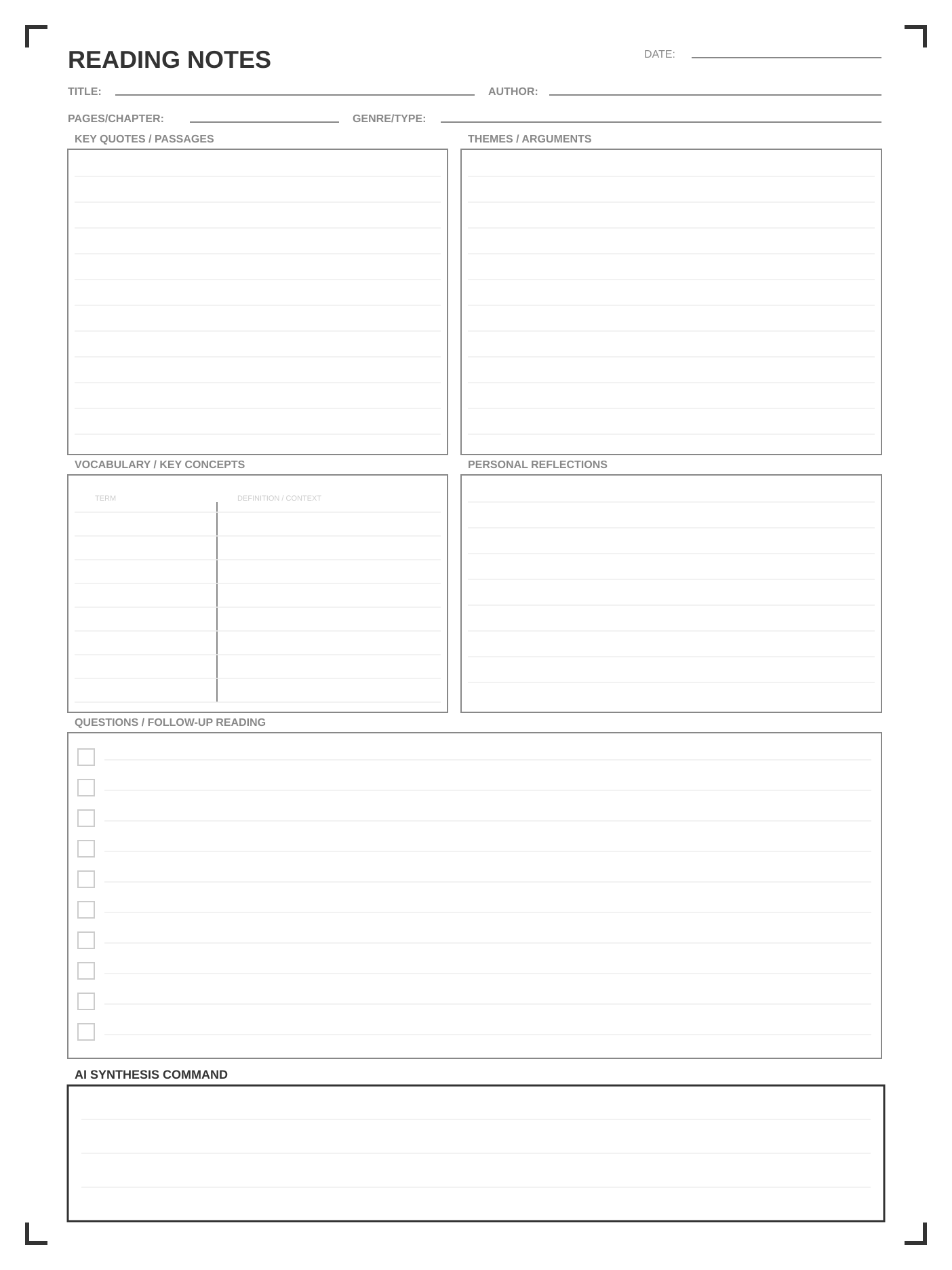 Reading Notes template