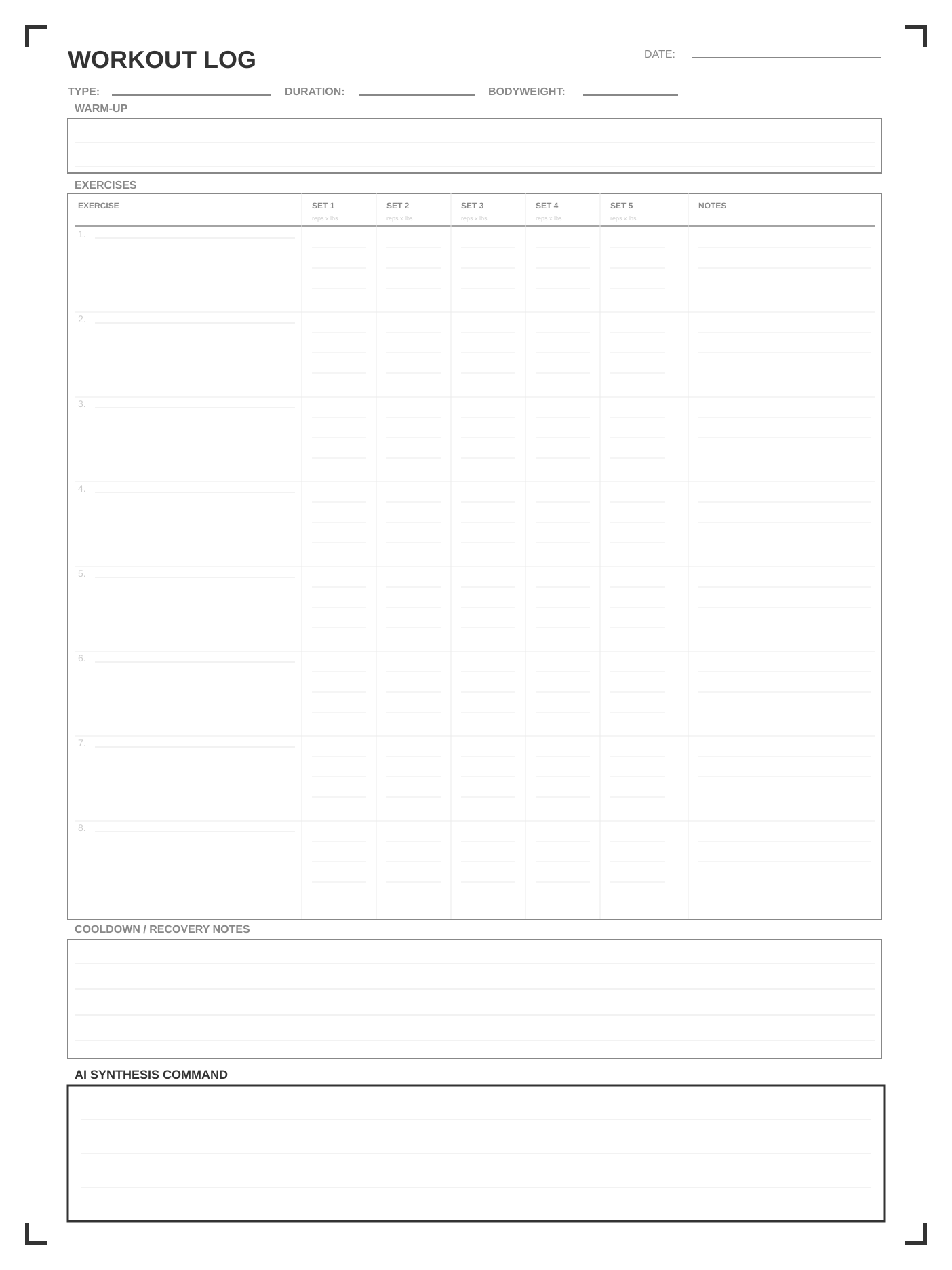 Workout Log template